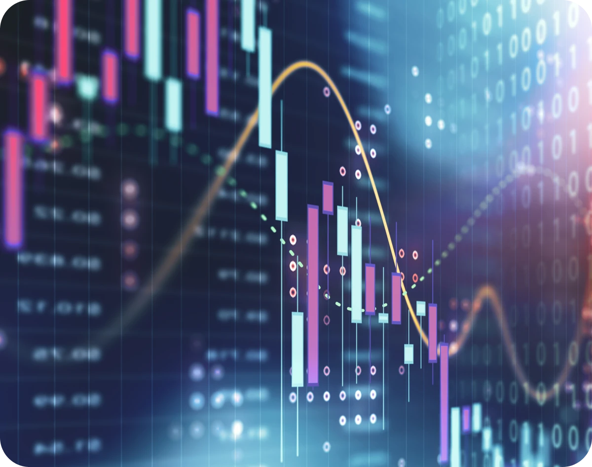 Stock market chart with digital overlay