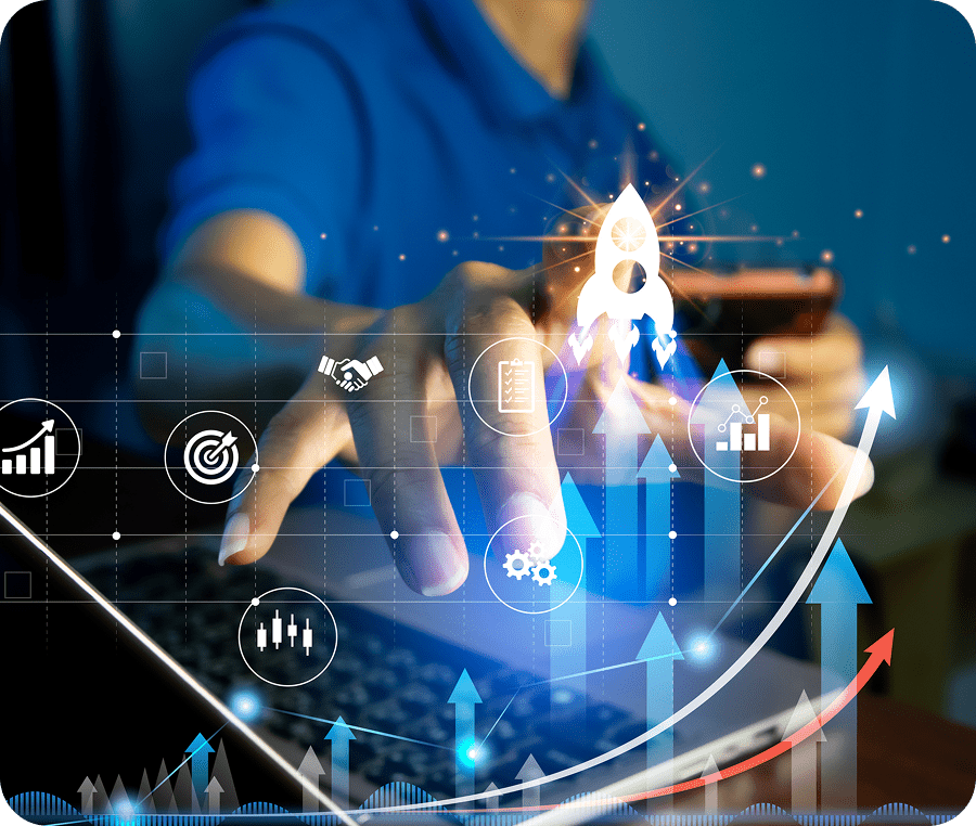 Business growth concept with technology overlay