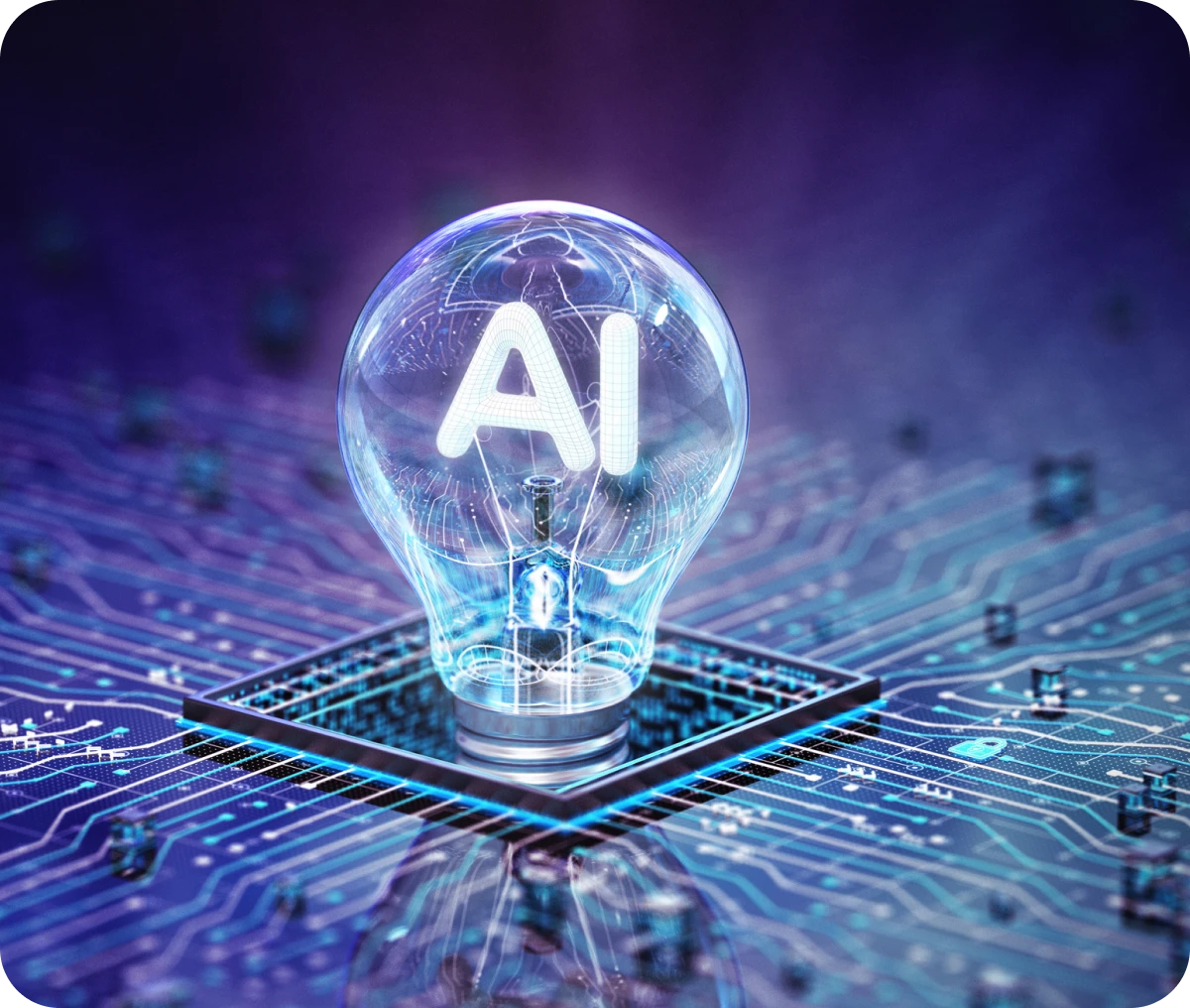 AI lightbulb on circuit board