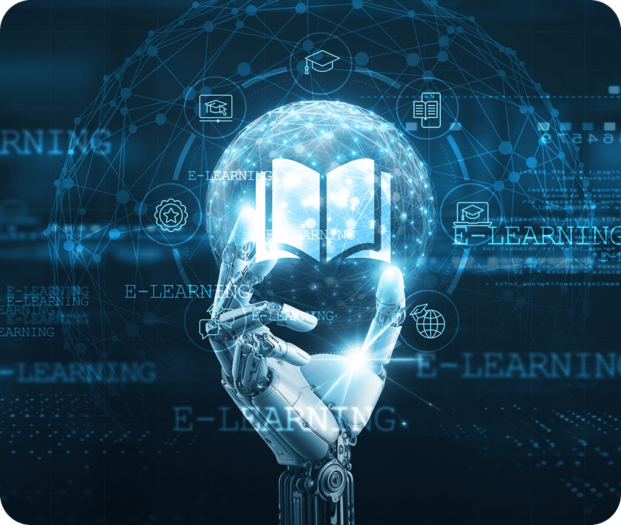 Robotic hand holding digital book