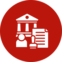 Courthouse, gavel, and document icon